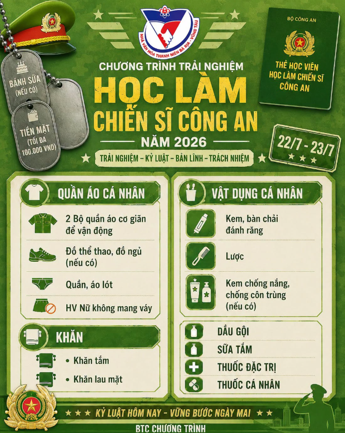 [THÔNG BÁO] Dừng Nhận Đăng Ký Chương Trình Trải Nghiệm "Học Làm Chiến Sĩ Công An" 2026